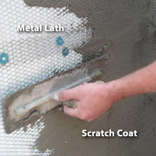 Applying Scratch Coat to Lathe for Stone Veneer